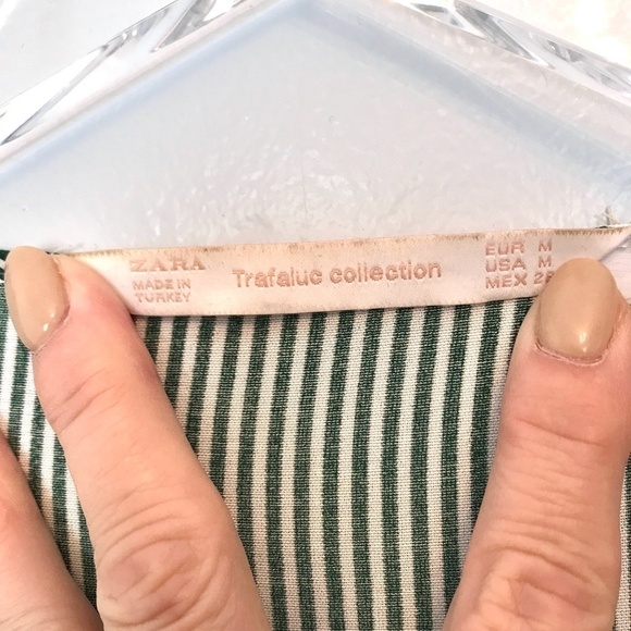 Zara Trafaluc Green/White V-Neck Peplum Blouse M - Picture 8 of 8